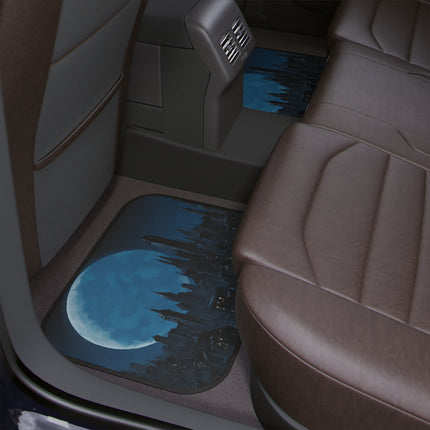 Car Decor | Dark City Of The Night Car Mat | Blue Moon Darkness Auto Floor Carpet | Gothic Lunar Moonlight Skyline | Car Lovers Gift