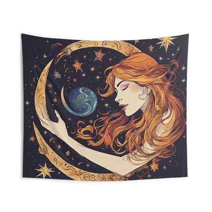 Moon Goddess Wall Decor | Lunar Space Shaping Astronomy Tapestry Gift | Astrology Woman Night Sky Stars Psychic & Tarot Bed Room Hanging