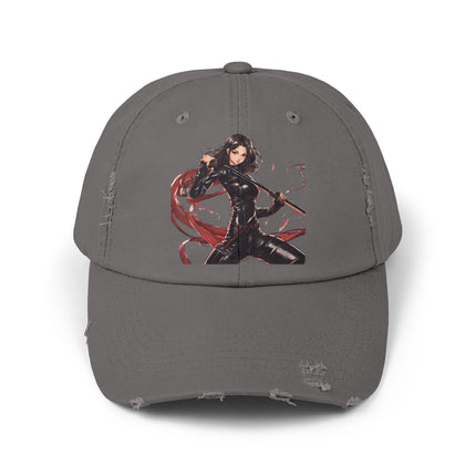 Anime Girl Cap, Black Tight Leather Outfit Sexy Cute Hat, Japan Cartoon Katan Sword Swinging Style Head Gear, Spring, Summer, Fishing Wear