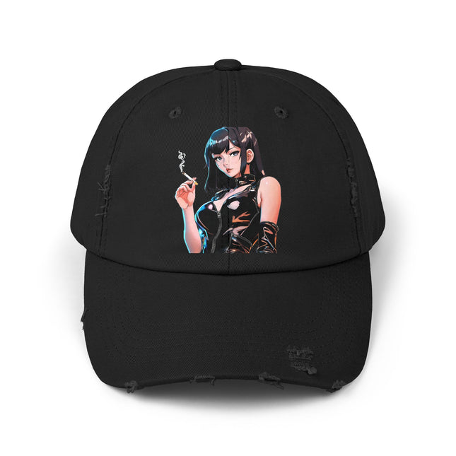 Cigarette Smoking Anime Girl Cap, Black Tight Leather Outfit Sexy Cute Hat, Japan Cartoon Secret Agent Style Spring, Summer, Fishing Wear