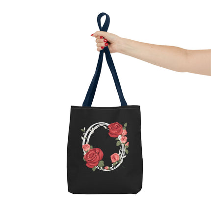 Custom Letter Personalized Tote | Rose Flowered Grocery Travel Bag | Floral Print Roses Office Laptop & Books or Exercise Overnight Carrier
