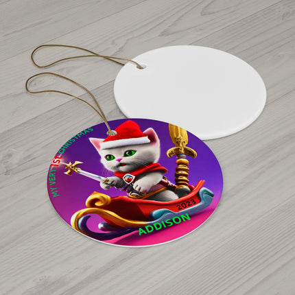 PERSONALIZED MY VERY 1st CHRISTMAS CUSTOM Kitten Warrior Ornament