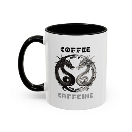 Dragon Yin Yang Coffee Mug, Gift Mug, Black and White Twin Dragons Cup, Caffeine Print Serpents Mens, Womens Gift