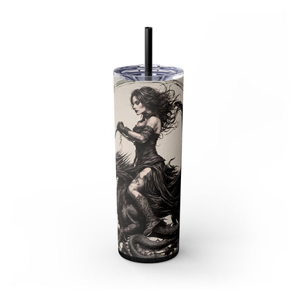GOTHIC MEDIEVAL FLYING DRAGON Skinny Tumbler - Woman Beast Rider Dark Fantasy Cup