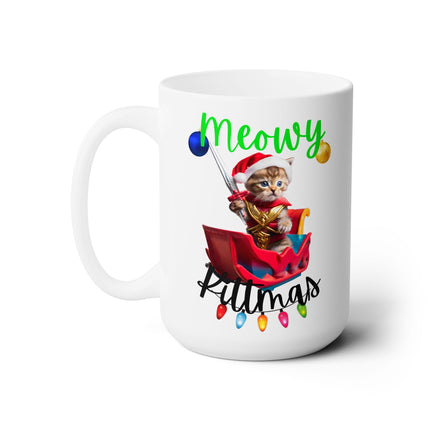 Kitten Christmas Mug, Cat Warrior Coffee Cup, Cute Cat Lover Holiday Season Ceramic Mug 15oz