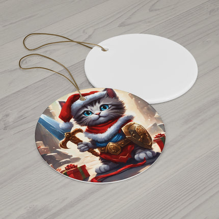 SHIELDED KITTEN WARRIOR Christmas Ornament