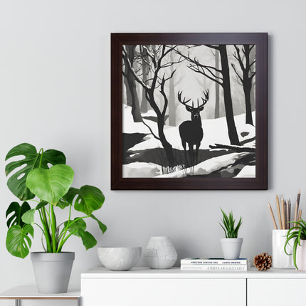 SNOWY CREEK BIG BUCK - Deer Hunter Winter Shadow Framed Wall Art
