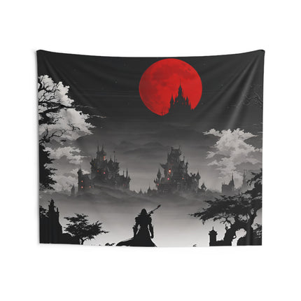 DEATH AND TERROR AWAIT Video Game Inspired Wall Tapestry - Retro Gaming Horror Decor