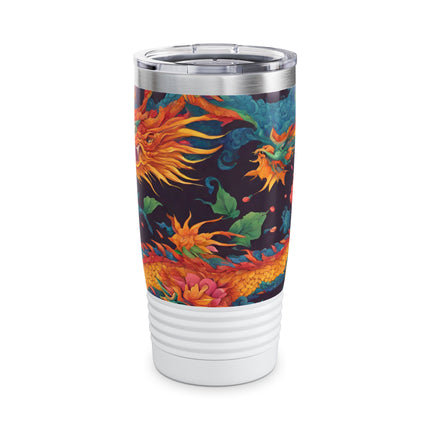 Dragon Tumbler | Japanese Flower Pattern Drink Companion | Floral Japan Insulated Travel Mug | Exercise Office College Road Trip Coffee Gift