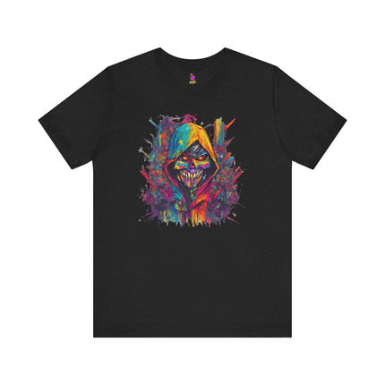 EVIL HOODED SKELETON Abstract Splash Graffiti T-Shirt - Cartoon Street Art Tee