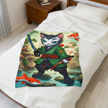 SAMURAI WARRIOR CAT Blanket - Japanese Koi Fish Kitten Ninja Cover