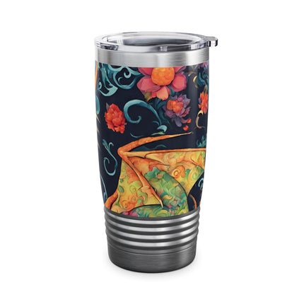 Dragon Tumbler | Japanese Flower Pattern Drink Companion | Floral Japan Insulated Travel Mug | Exercise Office College Road Trip Coffee Gift