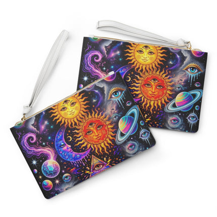 TRIPPY SUNS AND MOON SOLAR SYSTEM Clutch Bag