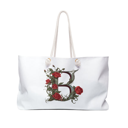 Custom Letter Personalized Weekender | Rose Flowered Travel Bag | Floral Print Roses Cruise Airplane & Hotel Road Trip Overnight Carrier