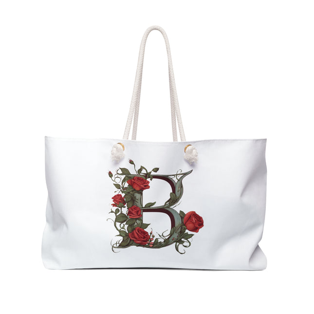 Custom Letter Personalized Weekender | Rose Flowered Travel Bag | Floral Print Roses Cruise Airplane & Hotel Road Trip Overnight Carrier