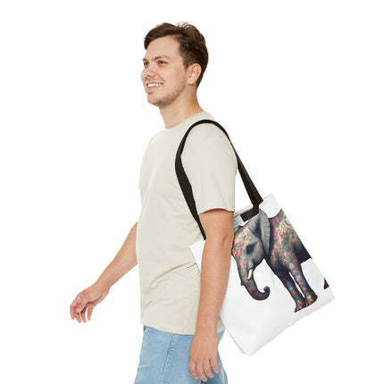 Elephant Gift Tote | Majestic Flower Pattern Grocery Bag | Animal Lovers Office Travel Carrier | Jungle Kingdom Endangered Cotton Traveler