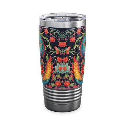 Dragon Tumbler | Japanese Flower Pattern Drink Companion | Floral Japan Insulated Travel Mug | Exercise Office College Road Trip Coffee Gift
