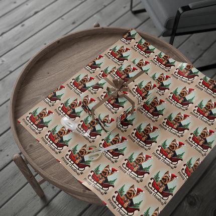 Dog Christmas Wrapping Paper, Yorkshire Terrier Sled Xmas Wrap, Santa Hat Yorkie Gift Wrap, Holiday Gift Wrap Roll