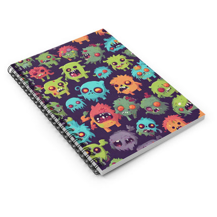 Kids Zombie Monster Fun Spiral Notebook | Gross Out Furry Creatures Colorful Rule Line Paper | Cute Fuzzy Tiny Monsters Child School Journal