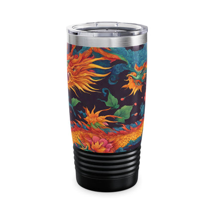 Dragon Tumbler | Japanese Flower Pattern Drink Companion | Floral Japan Insulated Travel Mug | Exercise Office College Road Trip Coffee Gift