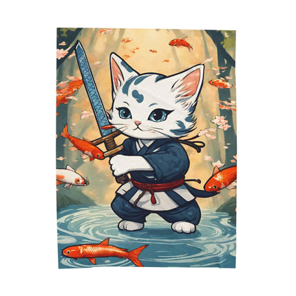 SAMURAI WARRIOR CAT Blanket - Floating Koi Sword Kitten Ninja Feline Couch Throw