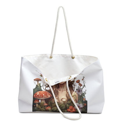 Flower Fantasy Maiden Girl Travel Gift Bag, Mushroom Flowered Garden Princess Fairy Weekend Bag, Mystical Beauty Tote