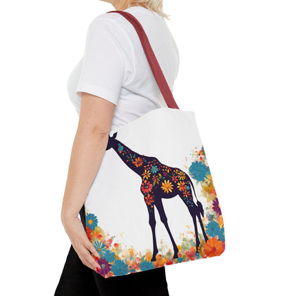 Giraffe Lovers Tote | Floral Safari Animal Grocery Bag | African Savanna Office Travel Carrier | Flower Collage Forest Cotton Traveler