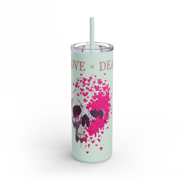 SKULL AND HEARTS LOVE IS DEAD Skinny Tumbler - Emo Punk Failed Relationships Skinny Cup