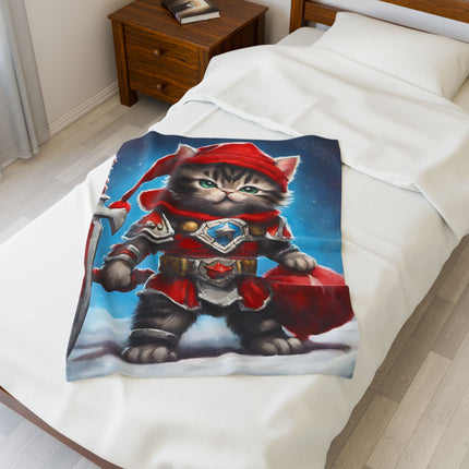 Christmas Blankets Kids Adults Blankets Velveteen Plush Blanket Cat Lovers Christmas Gift Santa Warrior Kitten Holiday Gift Cat Holiday Gift