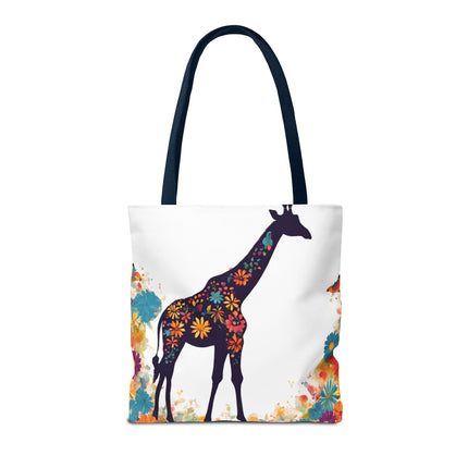 Giraffe Lovers Tote | Floral Safari Animal Grocery Bag | African Savanna Office Travel Carrier | Flower Collage Forest Cotton Traveler
