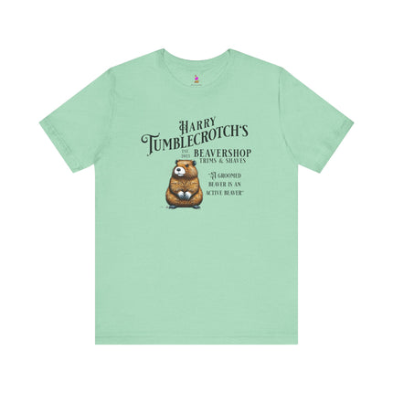 HARRY TUMBLECROTCH'S BEAVERSHOP T-Shirt - Funny Barbershop Parody Adult Humor Tee