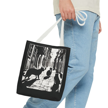 Cat Tote Bag | Town Cats Grocery Bag | Shadow Cat Alley Felines Travel Bag | Daily Office Cat Lovers Traveler Tote