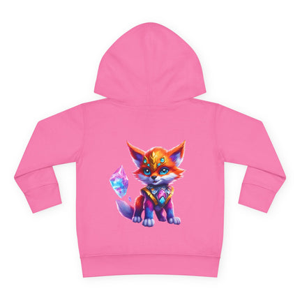 Rainbow Crystal Fox Toddler Girls Hoodie, Orange Blue Cosmic Guardian Sweatshirt, Two Sided 2T 4T 5-6T Long Sleeve Hood