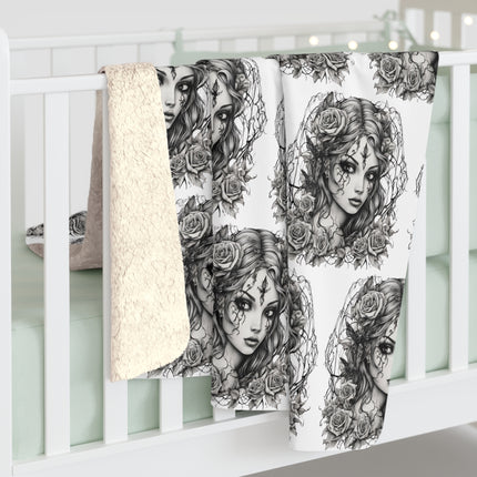 Flower Girl, Fantasy Blanket, Cracked Beauty, Angelic Rose, Pretty Goddess, Bedroom Cover, Couch Throw, Warm Cozy Sherpa Fleece