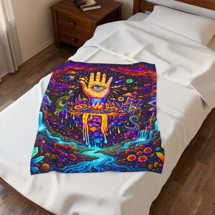 PSYCHEDELIC MIND'S EYE PALM Trippy Waterfalls Blanket