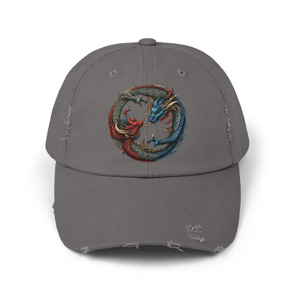 Double Dragon Yin Yang Hat, Red and Blue Dueling Serpents Ball Cap, Fighting Dragons Aura Balance Spring, Summer, Fishing Gift