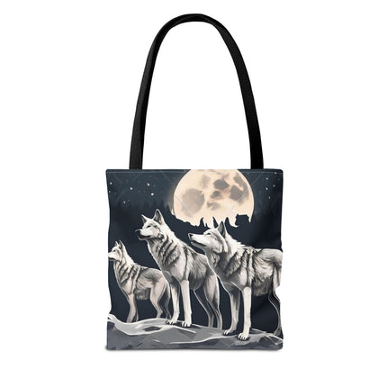 Moon Wolves Tote | Night Sky Mountain Wolf Pack Grocery Bag | Laptop & Book Carrier | Home Office Wooded Wild Dogs Travel Overnight Gift