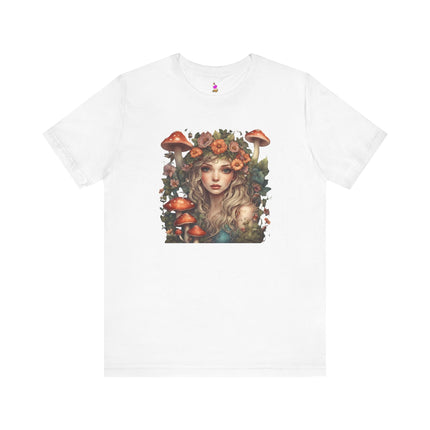 MUSHROOM FLOWER FANTASY MAIDEN Womens T-Shirt - Whimsical Fairy Art Tee