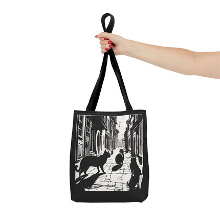 Cat Tote Bag | Town Cats Grocery Bag | Shadow Cat Alley Felines Travel Bag | Daily Office Cat Lovers Traveler Tote