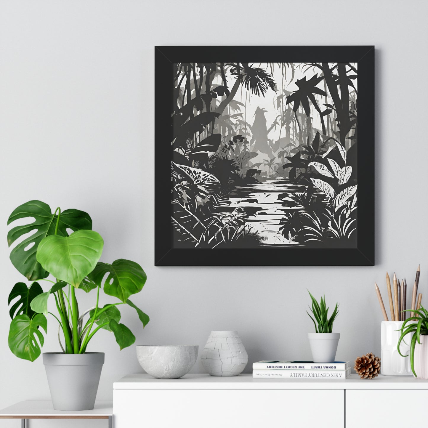 Wall Decor, Jungle Scene, Framed Wall Hanging, Black Shadow Print, Nature Scene Picture, Living Room Poster, Office Scenery