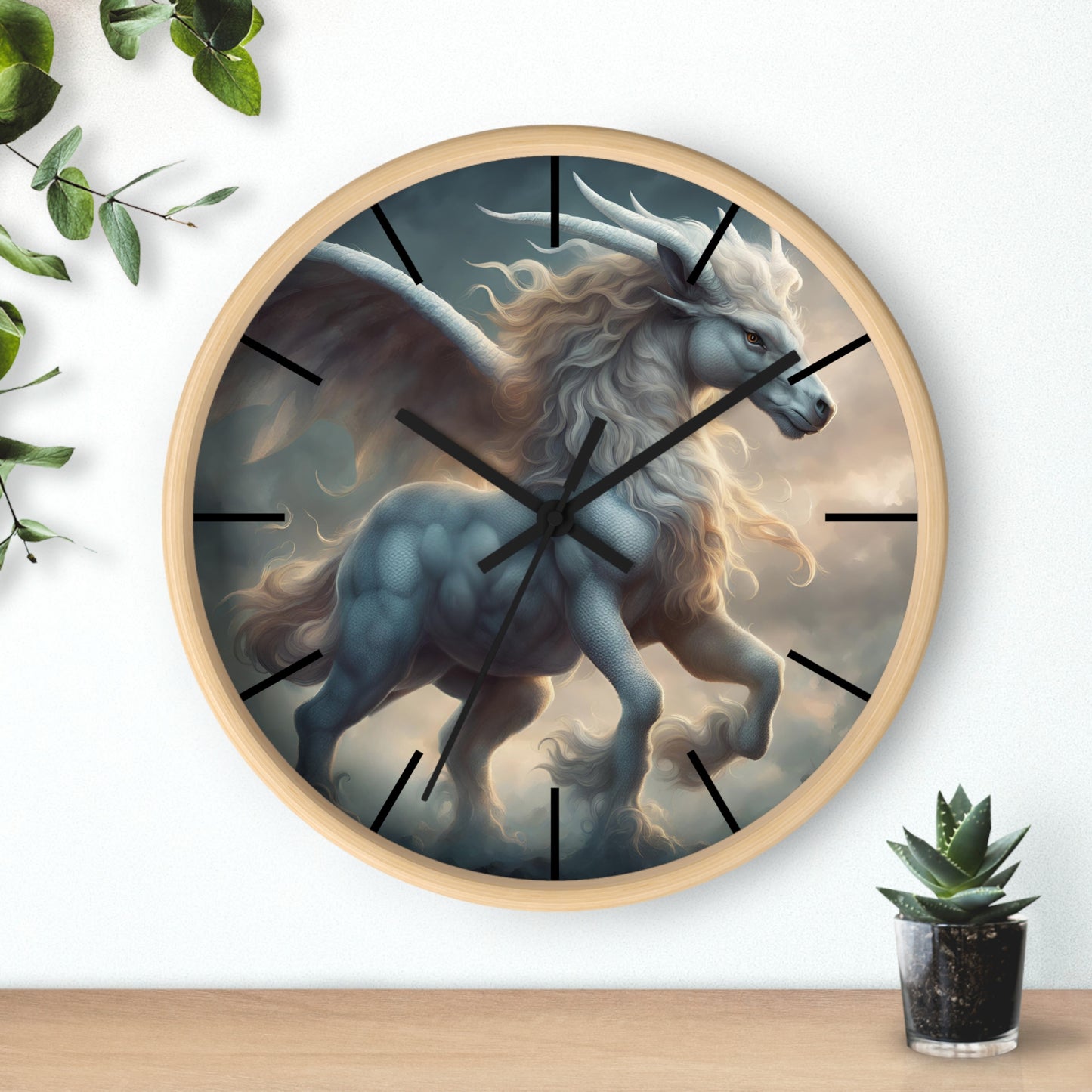Majestic Myths Art Clock | Pegasus Horned Winged Horse Wall Hanging | Mystical Cloud Sky Fantasy Home Office Decor Gift