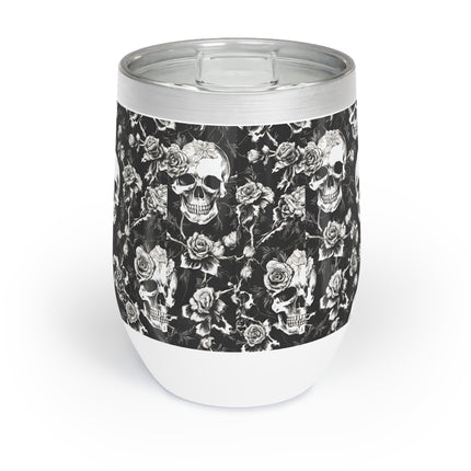 Skull and Flowers Wine Tumbler, Bone Flower Garden Pattern Wine Cooler, Flowered Design Skeleton Insulated Cup