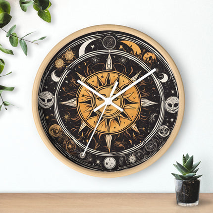 Sun and Moon Wall Art Clock | Celestial Solstice Astronomy Wiccan Hanging | Comet Constellations Home Office Solar System Pagan Decor Gift