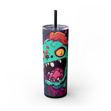 Kids Little Monster Skinny Tumbler | Colorful Funny Zombie Childs Insulated Cup | Furry Mutant Fun School Lunch Classroom Drink Traveler