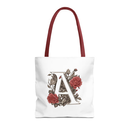 Custom Letter Personalized Tote | Rose Flowered Grocery Travel Bag | Floral Print Roses Office Laptop & Books or Exercise Overnight Carrier