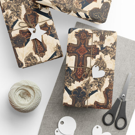 Beautiful Wrapping Paper, Cross Gift Wrap, Christmas Holiday Paper, Religious Gift Wrap, Gothic Wrapping Paper