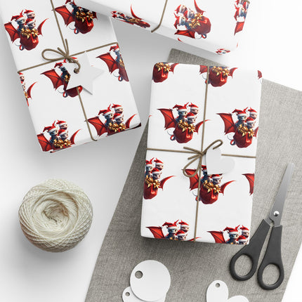 Christmas Wrapping Paper, WHITE, Dragon Gift Wrap, Red Holiday Paper, Flying Dragon Presents, Holiday Gift Wrap Roll