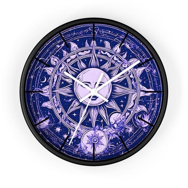Amethyst Sun Wall Art Clock | Celestial Solstice Astronomy Wiccan Hanging | Moon & Constellations Home Office Solar System Pagan Decor Gift
