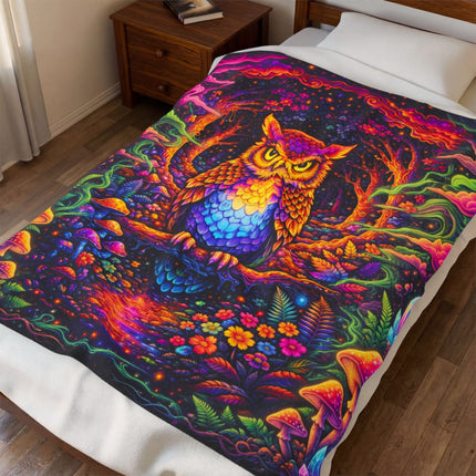 PSYCHEDELIC FOREST OWL Trippy Mushroom Blanket