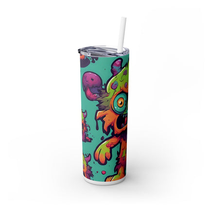 Kids Little Monster Skinny Tumbler | Colorful Funny Zombie Childs Insulated Cup | Furry Mutant Fun School Lunch Classroom Drink Traveler